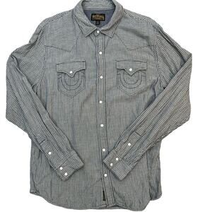 True Religion Western Shirt Button-down Snaps Long Sleeve Dusty Blue Men’s XL